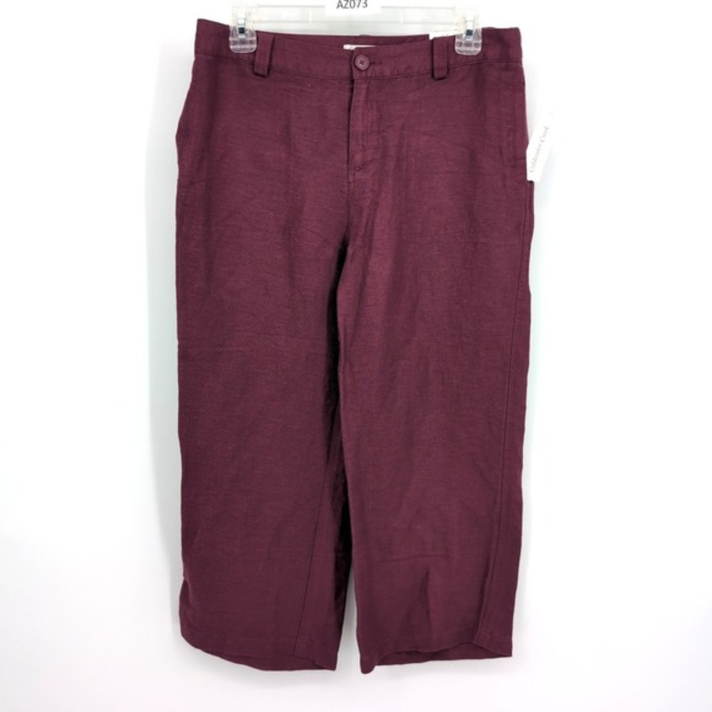 Coldwater Creek Pants Burgundy Natural Linen Twill Cropped Leg Womens Size 4‎